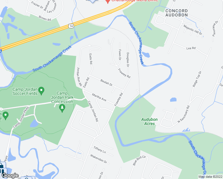 map of restaurants, bars, coffee shops, grocery stores, and more near 217 Edwina Court in Chattanooga