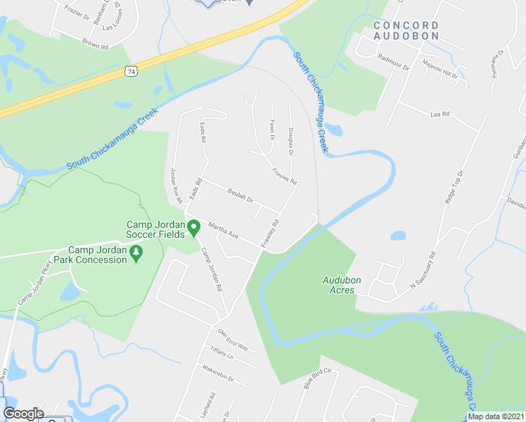 map of restaurants, bars, coffee shops, grocery stores, and more near 6844 Beulah Drive in Chattanooga