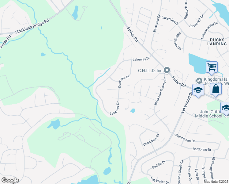 map of restaurants, bars, coffee shops, grocery stores, and more near 2394 Riverchase Place in Fayetteville