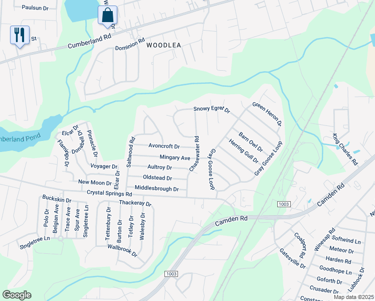 map of restaurants, bars, coffee shops, grocery stores, and more near 1409 Avoncroft Drive in Fayetteville