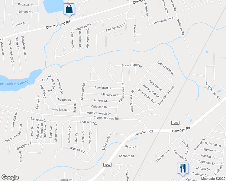 map of restaurants, bars, coffee shops, grocery stores, and more near 1421 Avoncroft Drive in Fayetteville