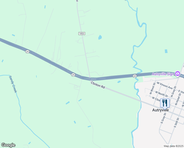 map of restaurants, bars, coffee shops, grocery stores, and more near 9017 Clinton Road in Autryville