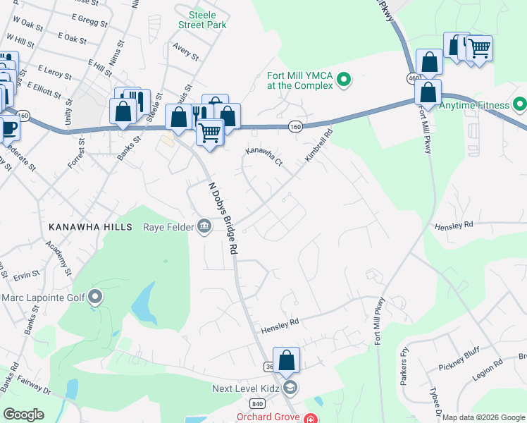 map of restaurants, bars, coffee shops, grocery stores, and more near 934 Ashton Oak Court in Fort Mill