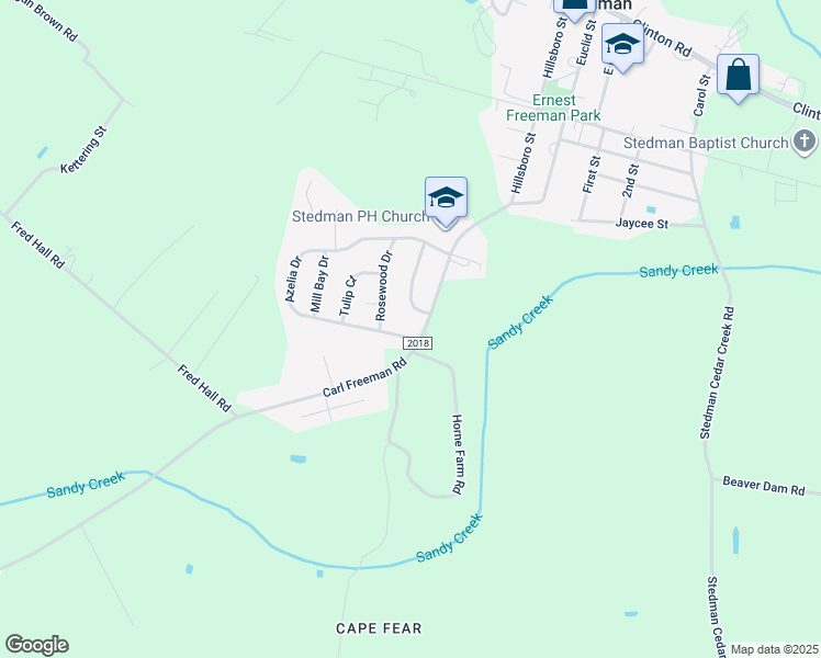 map of restaurants, bars, coffee shops, grocery stores, and more near 6433 Azelia Drive in Stedman