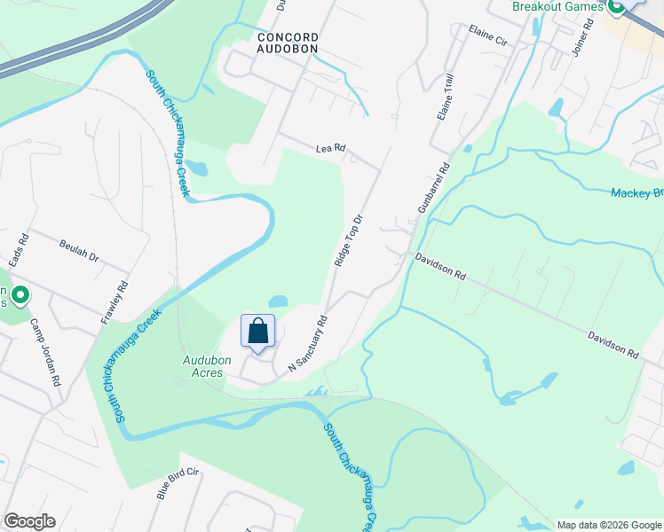 map of restaurants, bars, coffee shops, grocery stores, and more near 1109 Ridge Top Drive in Chattanooga
