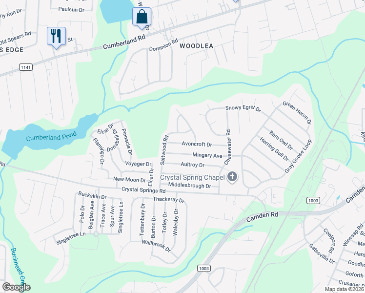 map of restaurants, bars, coffee shops, grocery stores, and more near 1477 Mingary Avenue in Fayetteville