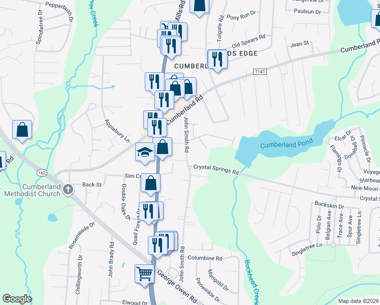 map of restaurants, bars, coffee shops, grocery stores, and more near 2421 John Smith Road in Fayetteville