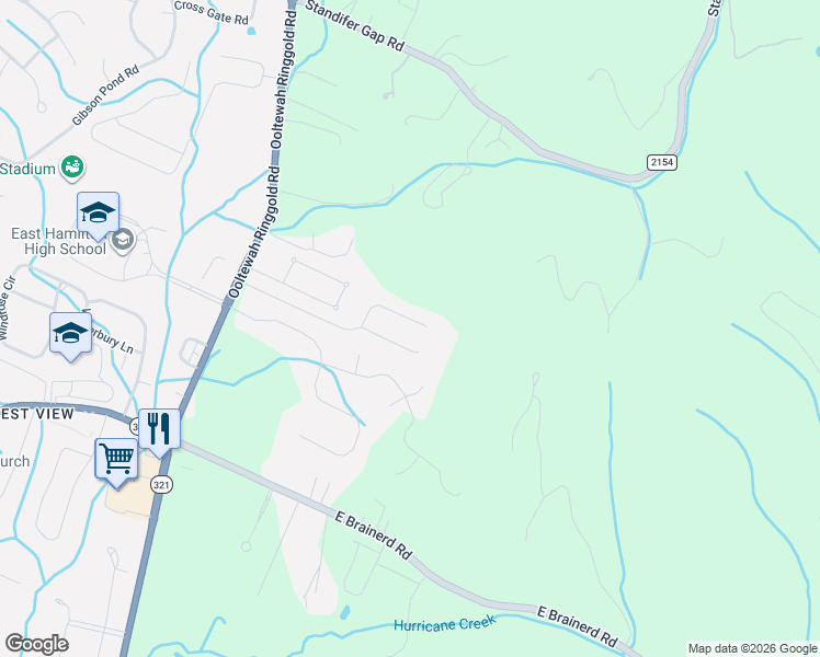 map of restaurants, bars, coffee shops, grocery stores, and more near 9830 Leslie Sandidge Drive in Ooltewah