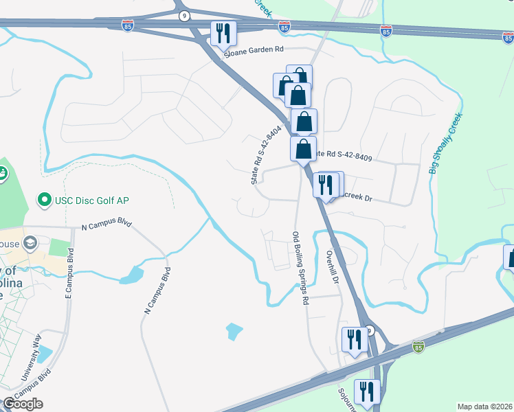 map of restaurants, bars, coffee shops, grocery stores, and more near 1040 State Road S-42-8404 in Spartanburg