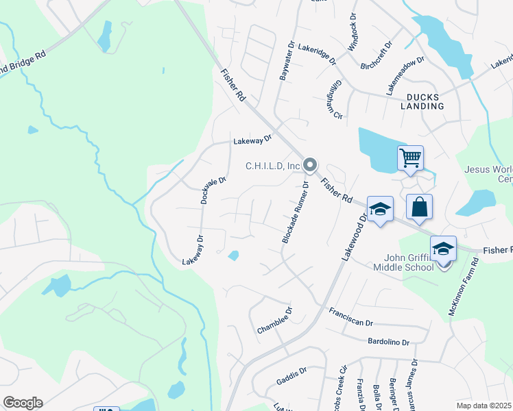map of restaurants, bars, coffee shops, grocery stores, and more near 2813 Truewinds Drive in Fayetteville