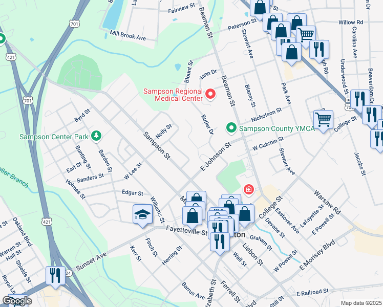 map of restaurants, bars, coffee shops, grocery stores, and more near 403 Parker Drive in Clinton