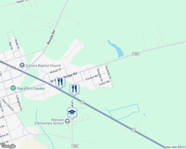 map of restaurants, bars, coffee shops, grocery stores, and more near 608 Wardbridge Road in Warsaw