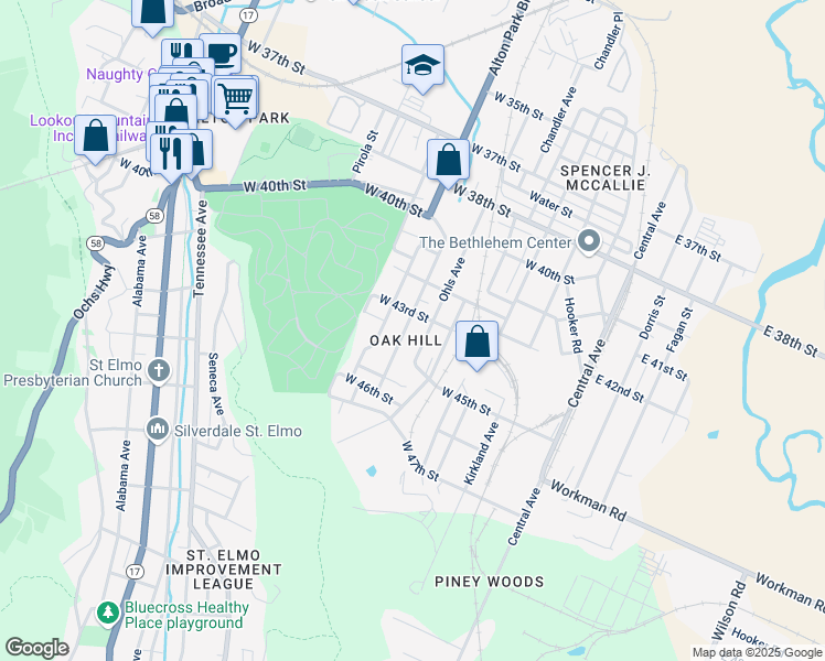 map of restaurants, bars, coffee shops, grocery stores, and more near 4221 Ohls Avenue in Chattanooga