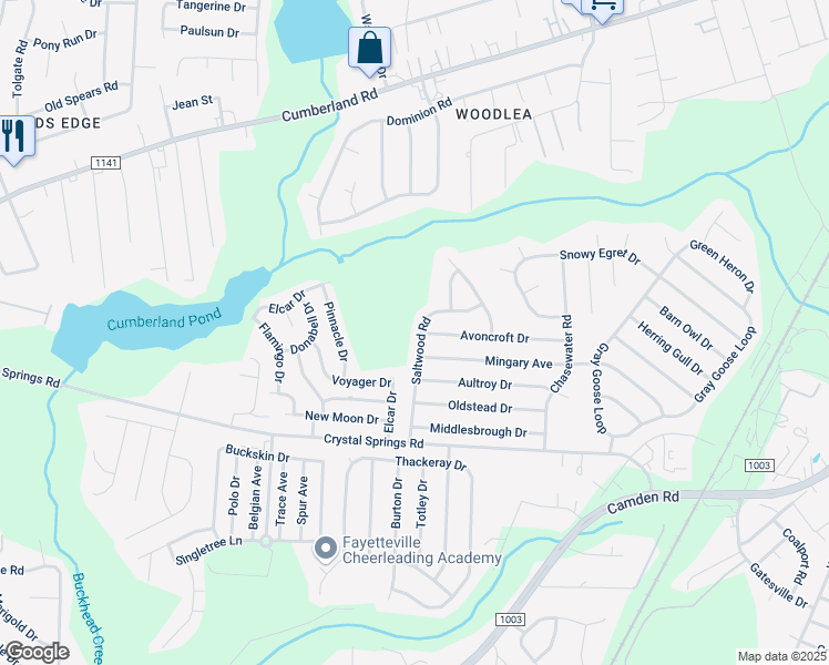 map of restaurants, bars, coffee shops, grocery stores, and more near 2348 Saltwood Road in Fayetteville