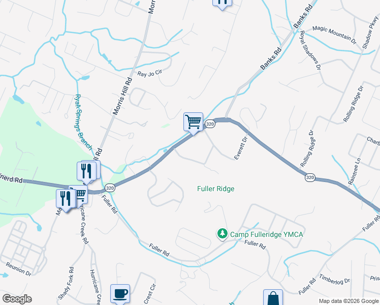 map of restaurants, bars, coffee shops, grocery stores, and more near 9012 East Brainerd Road in Chattanooga