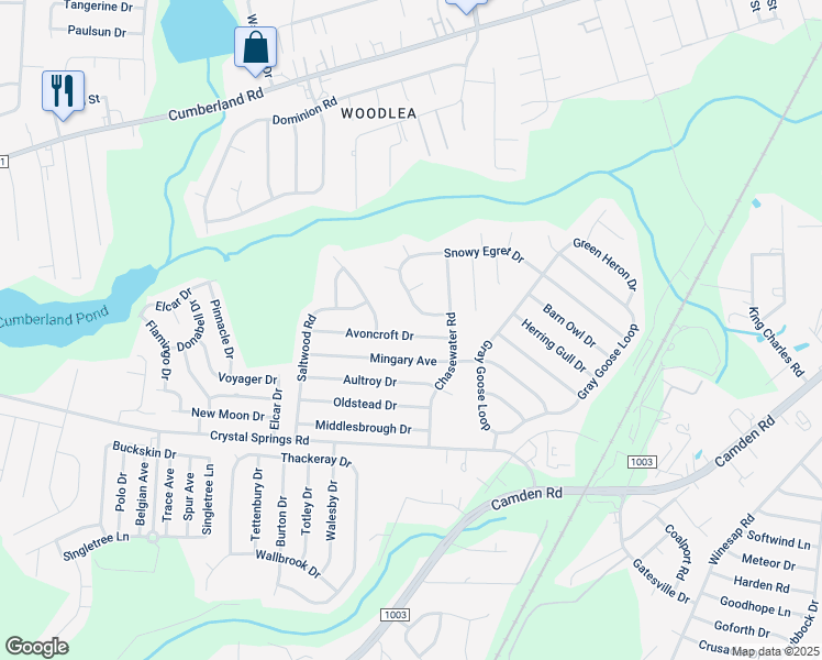 map of restaurants, bars, coffee shops, grocery stores, and more near 1424 Avoncroft Drive in Fayetteville