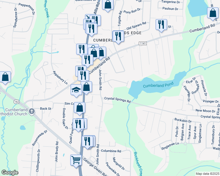 map of restaurants, bars, coffee shops, grocery stores, and more near 2584 Gotts Lane in Fayetteville