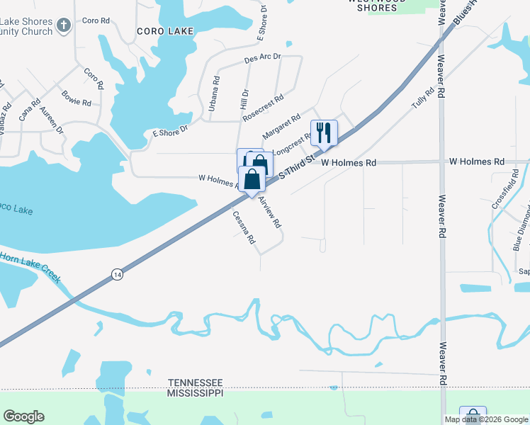 map of restaurants, bars, coffee shops, grocery stores, and more near 5240 Airview Road in Memphis
