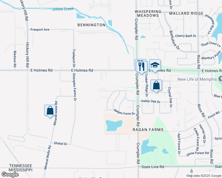 map of restaurants, bars, coffee shops, grocery stores, and more near 6328 Farm Hill Drive in Memphis