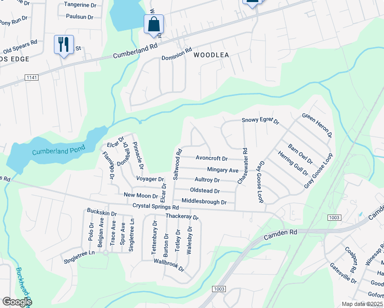 map of restaurants, bars, coffee shops, grocery stores, and more near 1470 Avoncroft Drive in Fayetteville