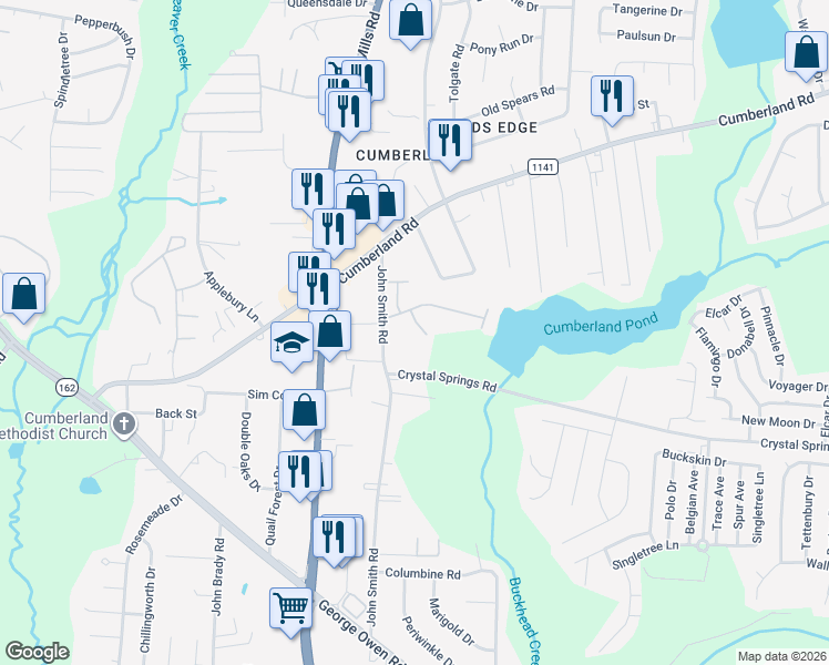map of restaurants, bars, coffee shops, grocery stores, and more near 2584 Gotts Lane in Fayetteville