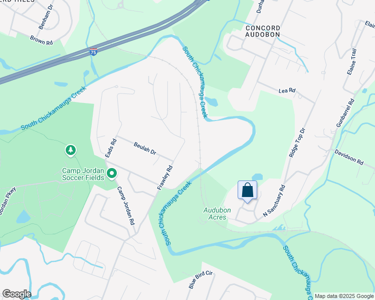 map of restaurants, bars, coffee shops, grocery stores, and more near 101 Frawley Road in Chattanooga