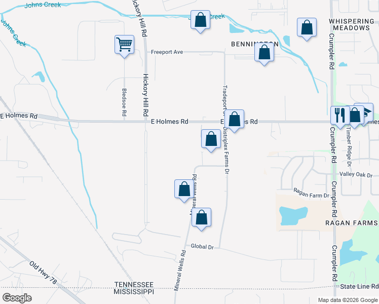 map of restaurants, bars, coffee shops, grocery stores, and more near 6071 East Holmes Road in Memphis