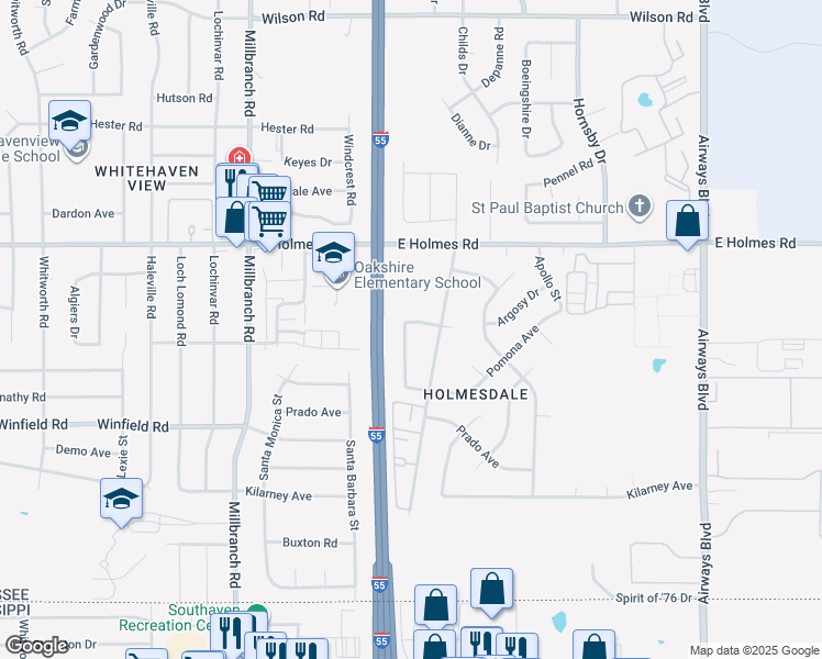 map of restaurants, bars, coffee shops, grocery stores, and more near 5292 Hickman Street in Memphis