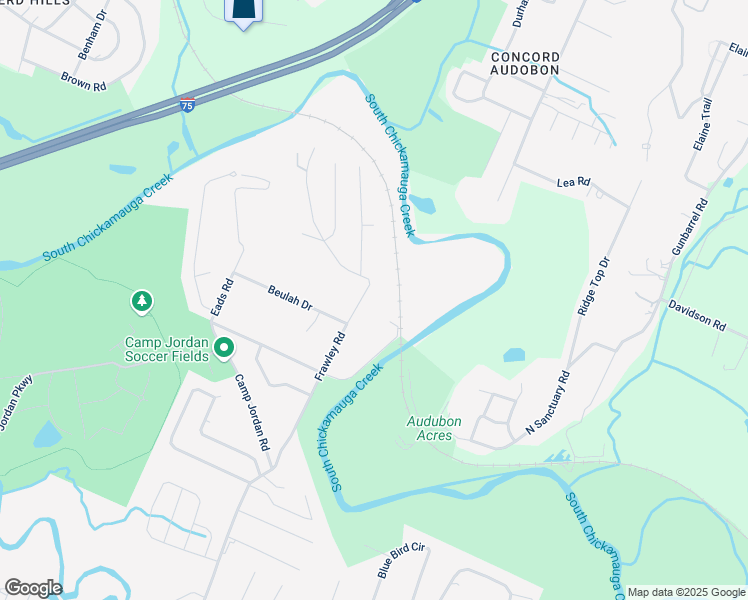 map of restaurants, bars, coffee shops, grocery stores, and more near 101 Frawley Road in Chattanooga
