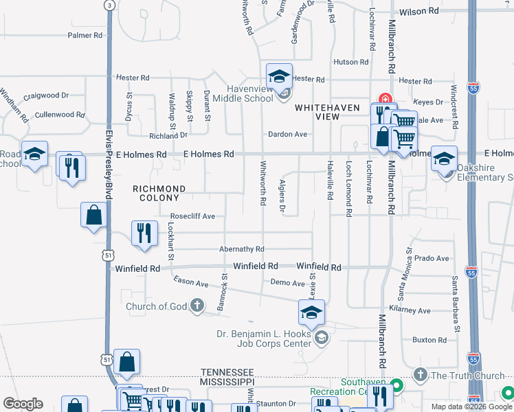 map of restaurants, bars, coffee shops, grocery stores, and more near 5294 Cresser Street in Memphis