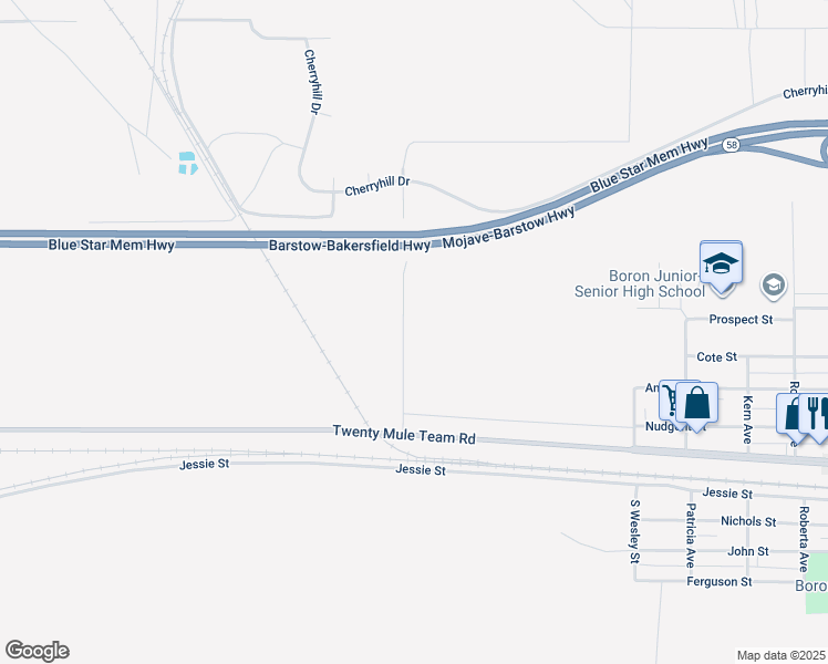 map of restaurants, bars, coffee shops, grocery stores, and more near Park Knolls Boulevard in Boron