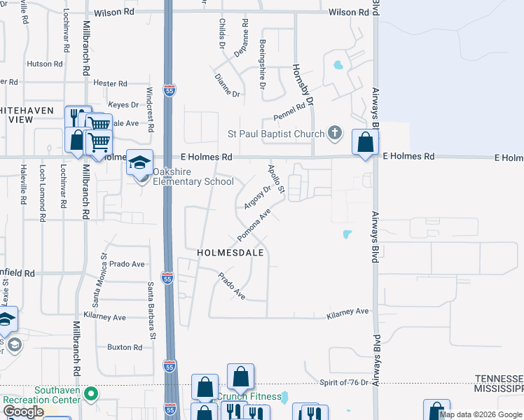 map of restaurants, bars, coffee shops, grocery stores, and more near 2014 Pomona Avenue in Memphis
