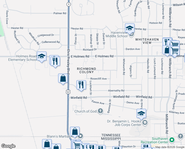 map of restaurants, bars, coffee shops, grocery stores, and more near 1289 Hickory Wood Cove in Memphis