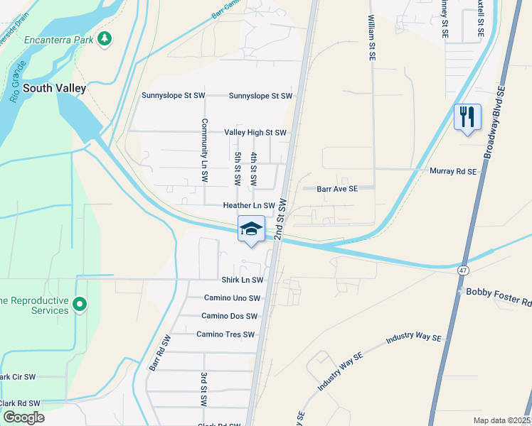 map of restaurants, bars, coffee shops, grocery stores, and more near 301 Bear Lane Southwest in Albuquerque