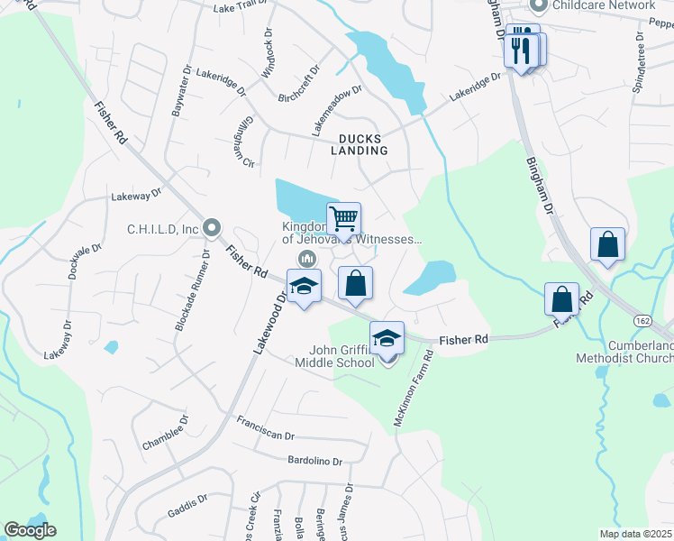map of restaurants, bars, coffee shops, grocery stores, and more near 2940 Cosmo Drive in Fayetteville