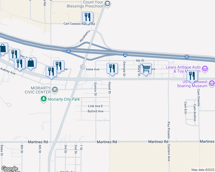 map of restaurants, bars, coffee shops, grocery stores, and more near 310 Central Avenue in Moriarty