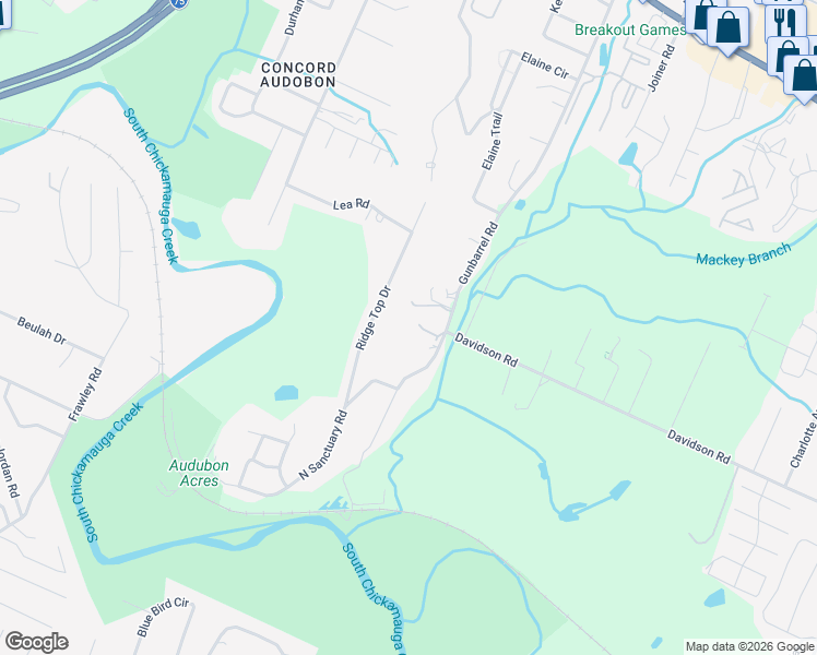 map of restaurants, bars, coffee shops, grocery stores, and more near 7502 Bleen Place in Chattanooga