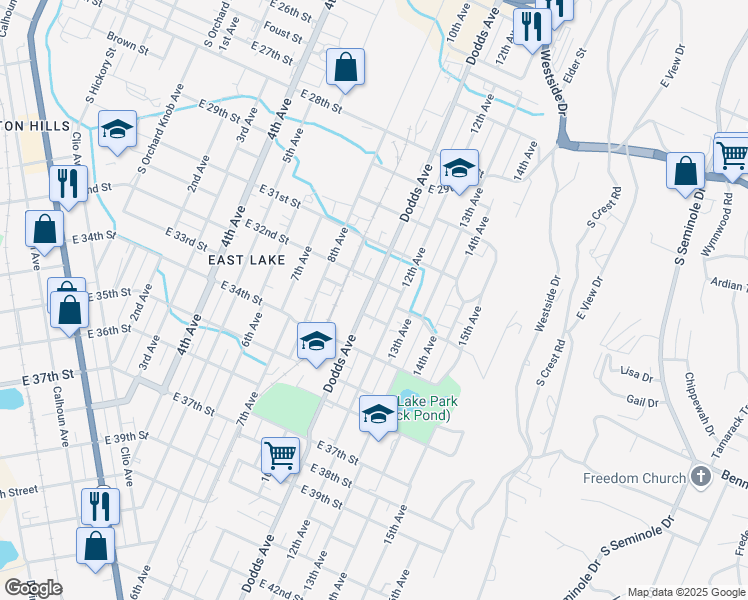 map of restaurants, bars, coffee shops, grocery stores, and more near 3206 Dodds Avenue in Chattanooga