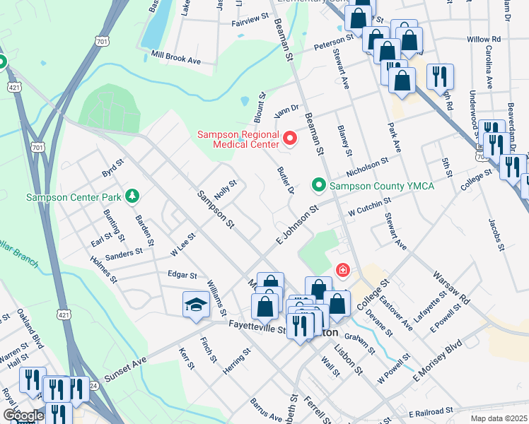 map of restaurants, bars, coffee shops, grocery stores, and more near 403 Parker Drive in Clinton