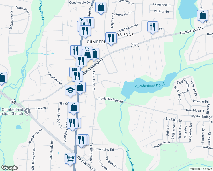 map of restaurants, bars, coffee shops, grocery stores, and more near 2584 Gotts Lane in Fayetteville