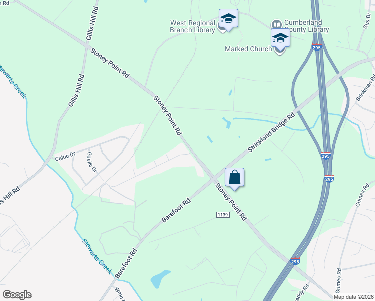 map of restaurants, bars, coffee shops, grocery stores, and more near 8038 Gaelic Drive in Fayetteville