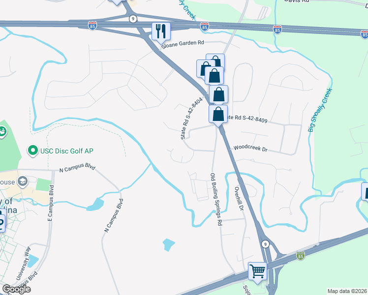 map of restaurants, bars, coffee shops, grocery stores, and more near 1040 State Road S-42-8404 in Spartanburg
