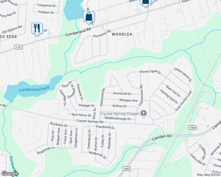 map of restaurants, bars, coffee shops, grocery stores, and more near 2321 Saltwood Road in Fayetteville