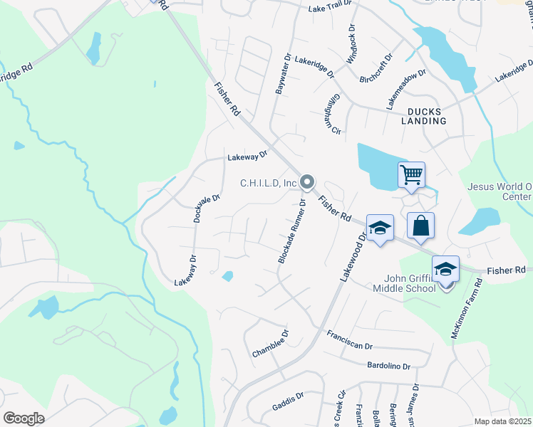 map of restaurants, bars, coffee shops, grocery stores, and more near 2804 Deepwater Court in Fayetteville
