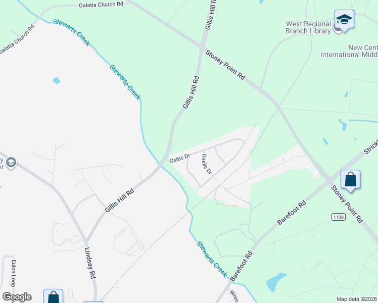 map of restaurants, bars, coffee shops, grocery stores, and more near 2498 Celtic Drive in Fayetteville