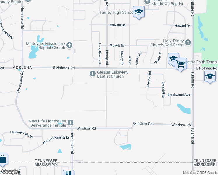 map of restaurants, bars, coffee shops, grocery stores, and more near 5284 Neely Road in Memphis