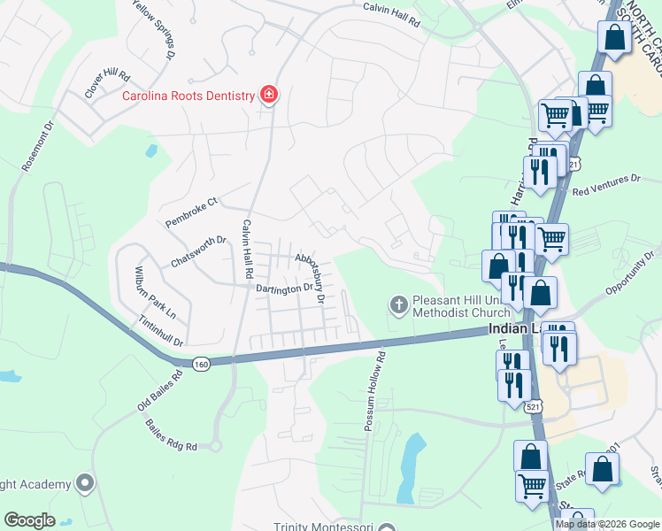 map of restaurants, bars, coffee shops, grocery stores, and more near 4656 Sooner Lane in Indian Land