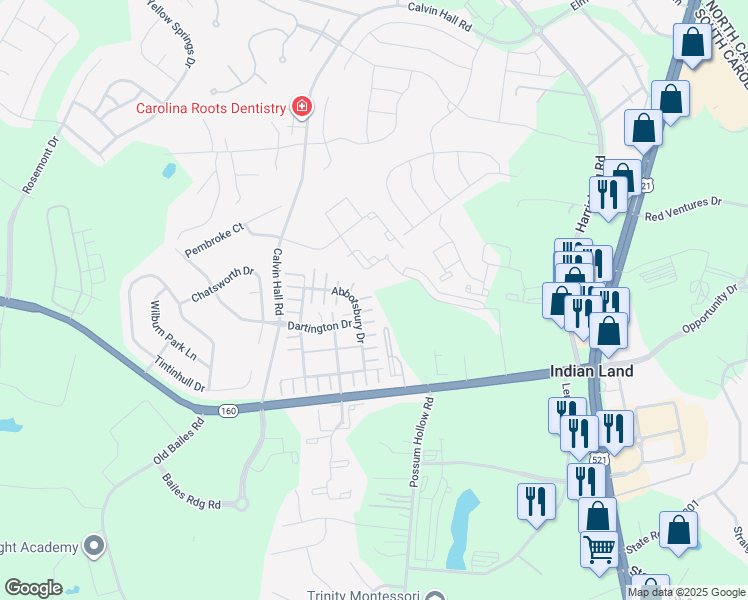 map of restaurants, bars, coffee shops, grocery stores, and more near 4656 Sooner Lane in Indian Land