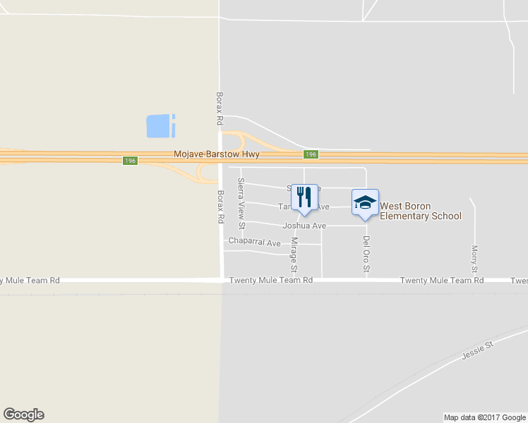 map of restaurants, bars, coffee shops, grocery stores, and more near 24182 Tamarisk Avenue in Boron