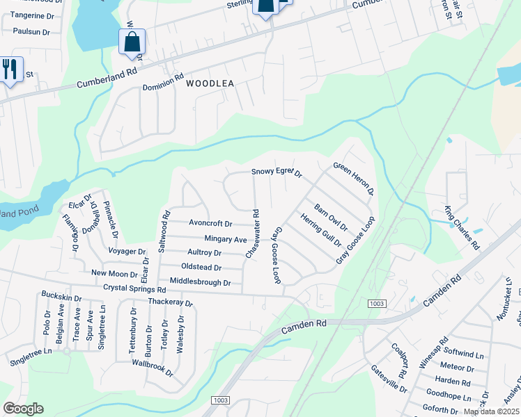 map of restaurants, bars, coffee shops, grocery stores, and more near 2245 Chasewater Road in Fayetteville